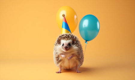 Happy hedgehog nature birthday cute mammal colorful prickly autumn animal wildlife bubbleの素材