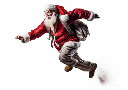 claus man christmas isolated gift holiday red bag run present santa. Generative AI.の素材