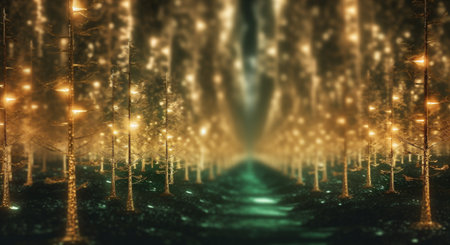 light decoration holiday blur bokeh christmas tree background celebration winter season. Generative AI.の素材