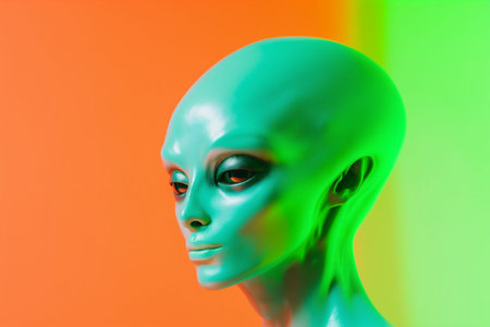 face woman style portrait futuristic face art alien person makeup paint beauty. Generative AI.の素材