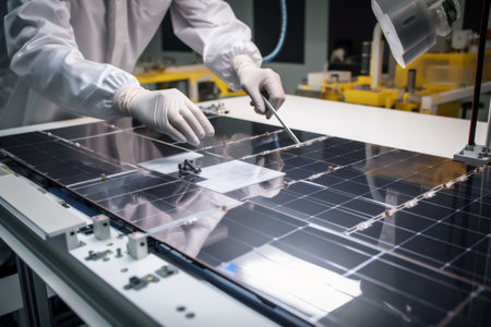 panel technology production renewable industry equipment energy engineering manufacturing solar. Generative AI.の素材