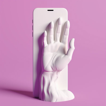 online phone hand background design collage screen purple modern mobile art phone. Generative AI.の素材
