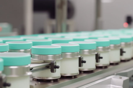 medicine beauty care research bottle product cosmetic jar cream laboratory. Generative AI.の素材