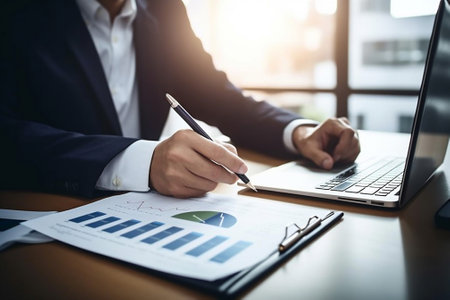 Business document graph concept finance meeting computer account financial office analysis report investの素材