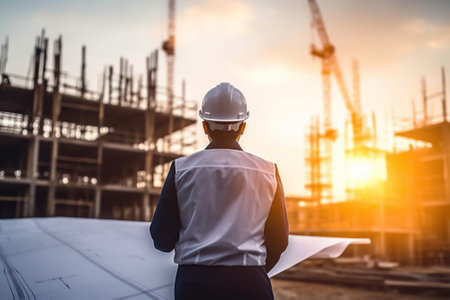 Person business engineer building site helmet industrial professional construction worker safety workingの素材