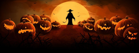 october night pumpkin orange ghost black holiday halloween horror dark. Generative AI.の素材