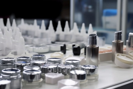 cosmetic jar product laboratory cream research bottle beauty medicine care. Generative AI.の素材