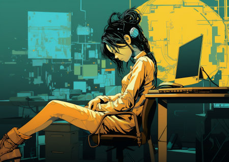 Female women person office computer businessの素材