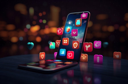 woman man smartphone online like application find phone app adult mobile dating. Generative AI.の素材