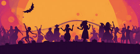night witch evil holiday party black horror halloween background pumpkin autumn. Generative AI.の素材