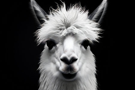 Funny cute fur white mammal farming animal head nature face wool portrait alpacaの素材