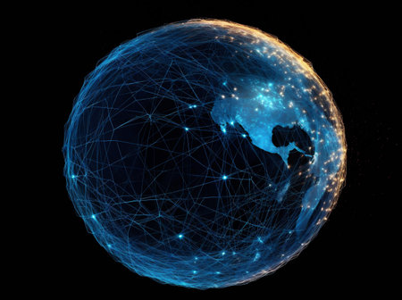 technology globe map cyberspace internet earth global planet network connection. Generative AI.の素材