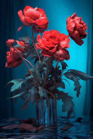 neon peony flower bloom flora blossom nature design bright colours. Generative AI.の素材