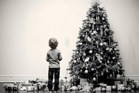 Holiday christmas decorating children treeの素材