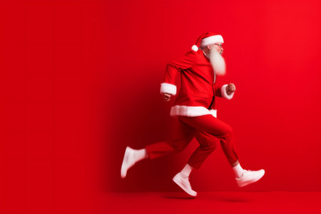 santa man red holiday present bag claus christmas gift run isolated. Generative AI.の素材