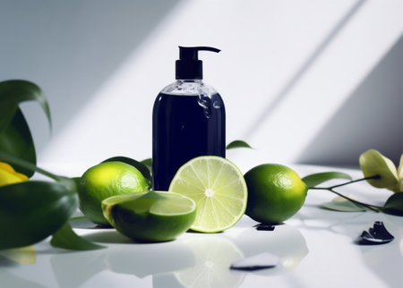 bottle oil organic treatment spa lemon lime skincare natural body. Generative AI.の素材