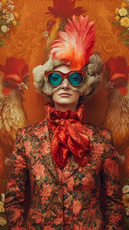 face woman glamour bird friend beauty jungle peacock fashion young beautiful. Generative AI.の素材