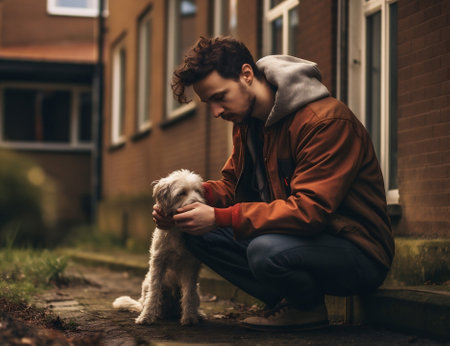 Adult dog person pets men animalの素材