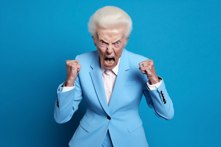 Woman fashion old person grandmother mature senior caucasian funny standing cool portrait faceの素材