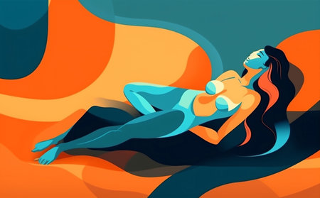 abstract woman art design retro graphic portrait print minimal modern contemporary. Generative AI.の素材