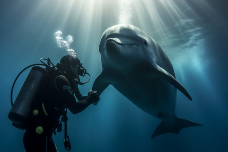 Diver water ocean fish diving underwater scuba reef diving swimming nature people blue seaの素材