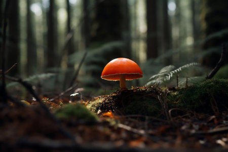 Poison green autumn season red mushroom toadstool nature forest grass fungusの素材