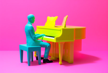 people illustration art music piano performance trend modern colourful concept. Generative AI.の素材