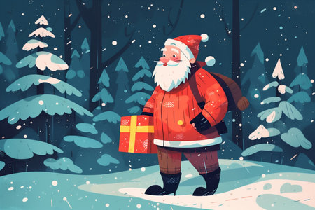 illustration present gift christmas cartoon red winter holiday santa claus. Generative AI.の素材