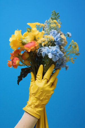 Floral woman summer green background spring nature bouquet romantic beauty blossom flowers handの素材