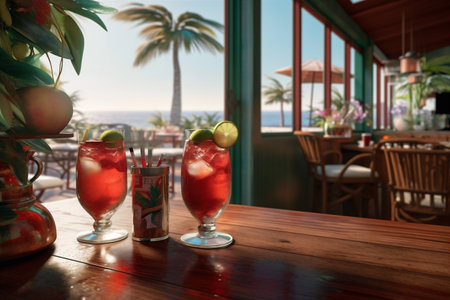 beverage vintage interior tropical glass alcohol beach cocktail drink bar party. Generative AI.の素材