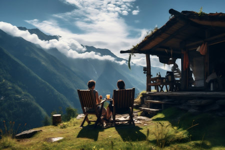 Landscape travel summer adventure hiking mountains view nature tourism outdoorsの素材