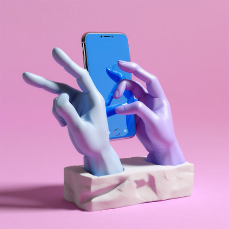 person modern collage phone background art purple hand online design screen. Generative AI.の素材