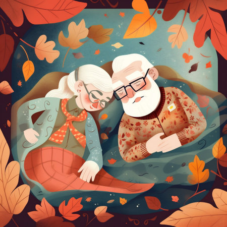 retired woman man bed couple married love asleep old together aged happy. Generative AI.の素材
