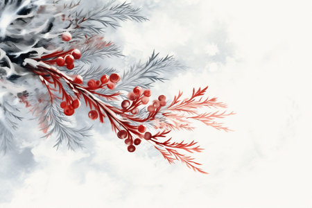 christmas celebration green tree tree berry winter holiday decoration red branch. Generative AI.の素材