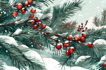 branch holiday christmas tree green tree berry winter decoration celebration red. Generative AI.の素材