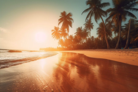 sunrise beach ocean sun sky island sunset landscape palm sea. Generative AI.の素材