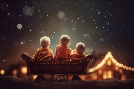 night year holiday child snow moon winter claus magic christmas. Generative AI.の素材
