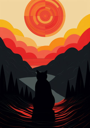 Illustration travel landscape outdoor sky background hill mountains forest natureの素材