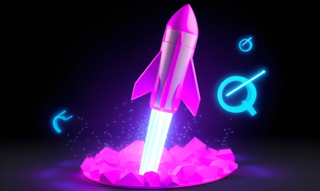 rocket bitcoin launch startup finance start technology space business spaceship. Generative AI.の素材