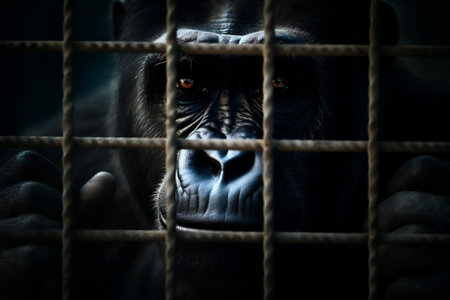 Nature face ape primate animals cage monkey zoo wild wildlifeの素材