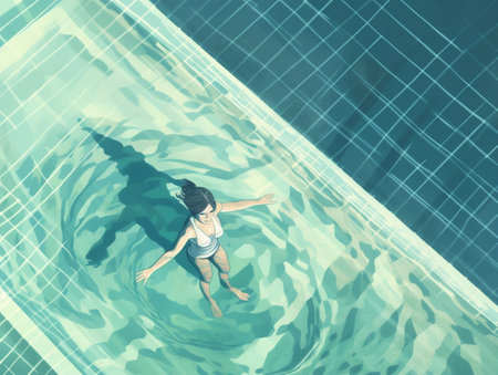 holiday woman water young summer person lifestyle illustration girl pool background swim. Generative AI.の素材