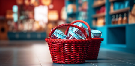 supermarket basket delivery food grocery shopping retail store market shop. Generative AI.の素材