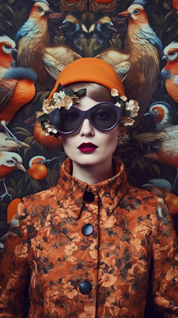 woman bird fashion color face beauty beautiful peacock young jungle glamour. Generative AI.の素材