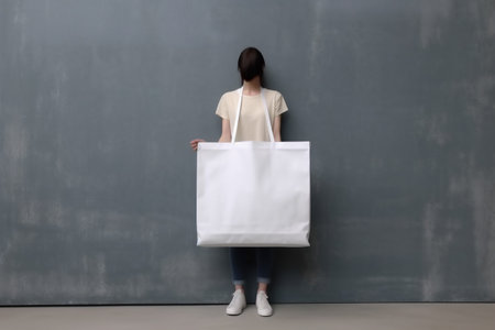 bag woman shop white buy market purchase layout fashion shopping template. Generative AI.の素材