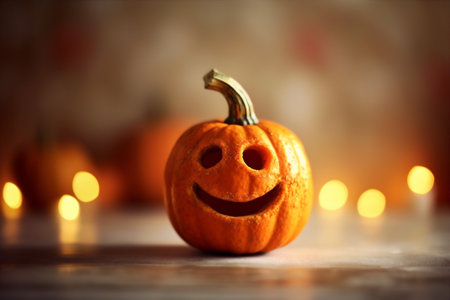 white lantern orange holiday face background smile halloween isolated decoration pumpkin. Generative AI.の素材