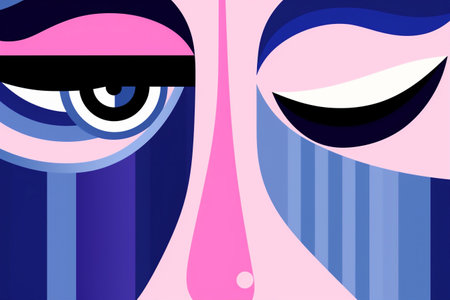 portrait woman abstract face fashion graphic cubism cubist white poster modern. Generative AI.の素材