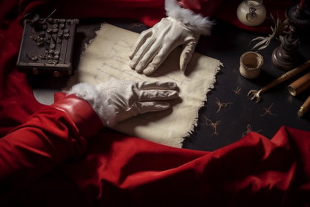 holiday letter gift christmas eve present wish table merry santa. Generative AI.の素材