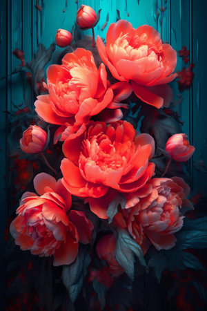 colours nature peony flora bright neon design blossom flower bloom. Generative AI.の素材