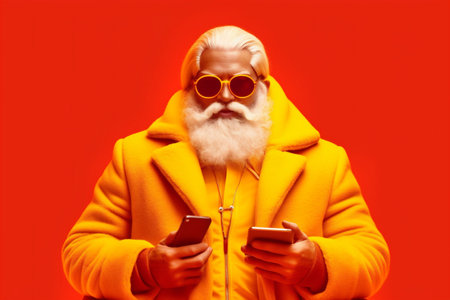 man claus mobile holiday smartphone glasses santa year merry christmas phone. Generative AI.の素材