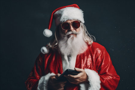 holiday man mobile claus year smartphone phone new merry santa christmas. Generative AI.の素材